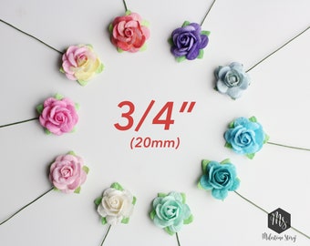 50 roses 20 mm. Paper Roses/ 3/4" mulberry flowers / embellishments/ wedding favors/  party gift tags/ escort card/ scrapbooking decoration/