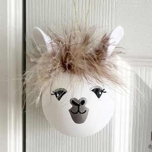 Llama Ornaments, Alpaca, Personalized Christmas balls, Lama, shatterproof Globes, Matte white, Stocking Stuffers, Holiday gifts, Kids, Girl,