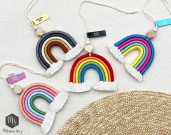 Rainbow Ornament, Personalized, Christmas gift, Stocking Stuffer, Mini Macrame, Boho Robe, Hanging tree, Custom name, Present for kid, girl