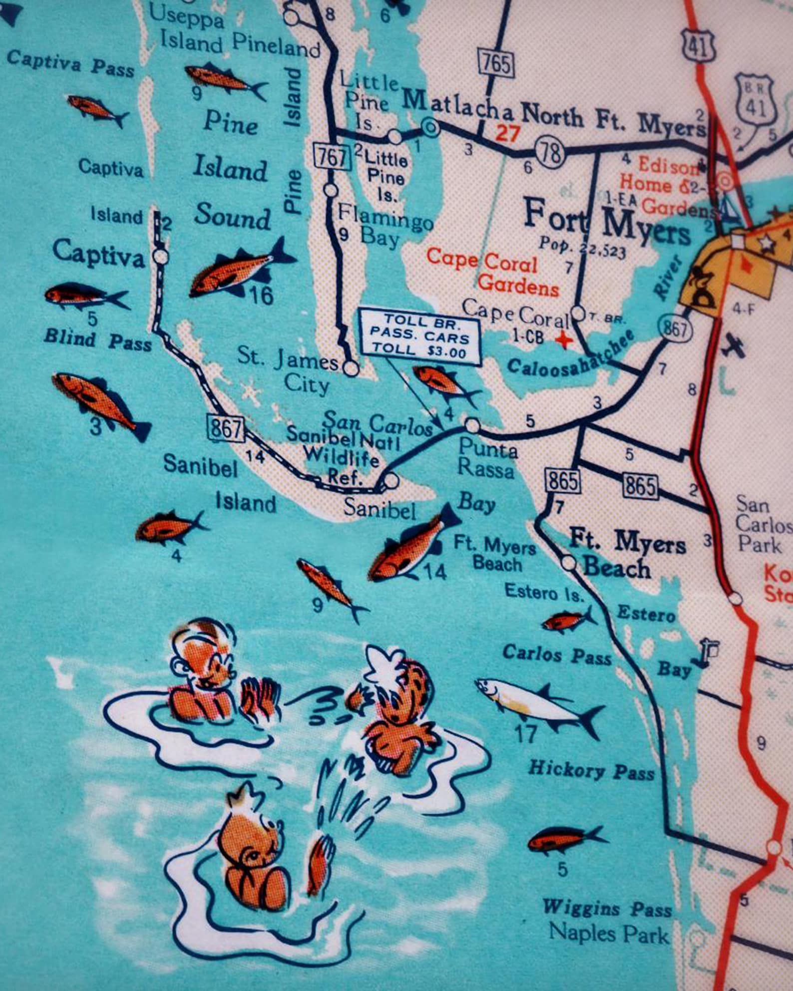 Sanibel Island Fort Myers beach Captiva retro beach map print Etsy