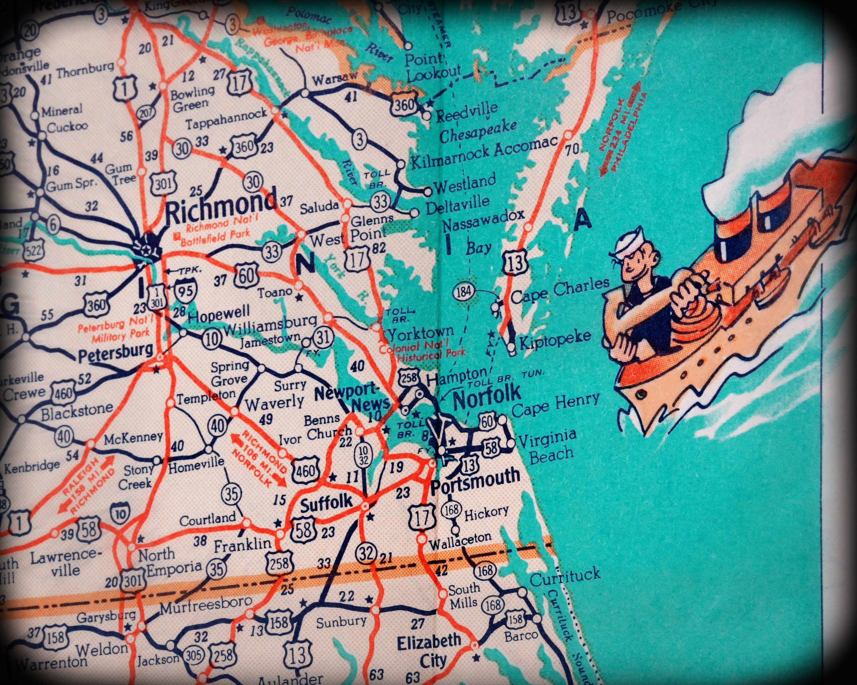 Virginia Beach Retro Map Print Vintage Turquoise Photo Art Norfolk