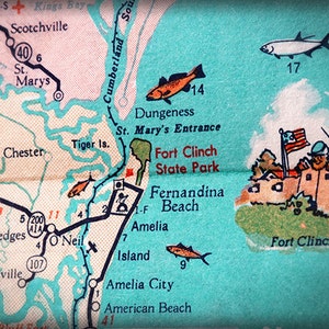 Fernandina Beach Amelia Island strand retro strandkaart print funky vintage turquoise foto van de oostkust van Florida