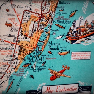 Miami beach Key Biscayne retro beach map print funky vintage turquoise photo of Florida East Coast