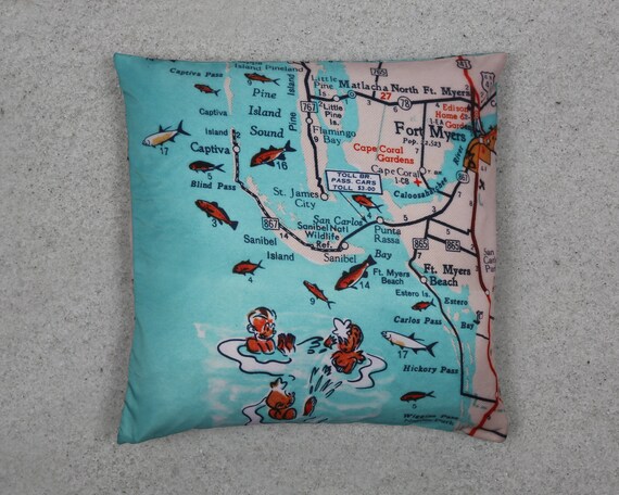 Map throw pillow Retro beach Sanibel Sanibel Island Map Pillow Ft Myers