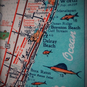 Delray Boynton Boca Raton Hillsboro beach Plage rétro carte imprimer photo turquoise vintage funky de la côte est de la Floride