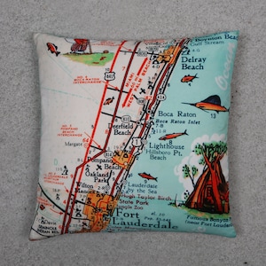 Kaart sierkussen Retro strand Fort Lauderdale Hollywood Deerfield strand Boca Raton vintage turquoise huiskussen Florida East Coast