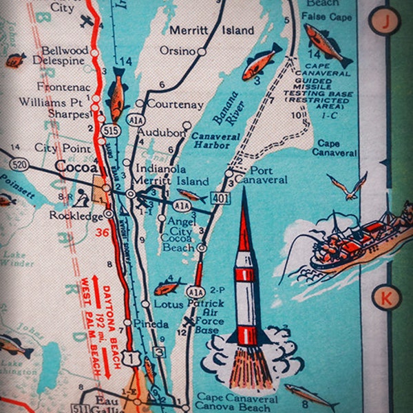 Cocoa Beach Cape Canaveral Merritt Island retro beach map print funky vintage turquoise photo of Florida East Coast
