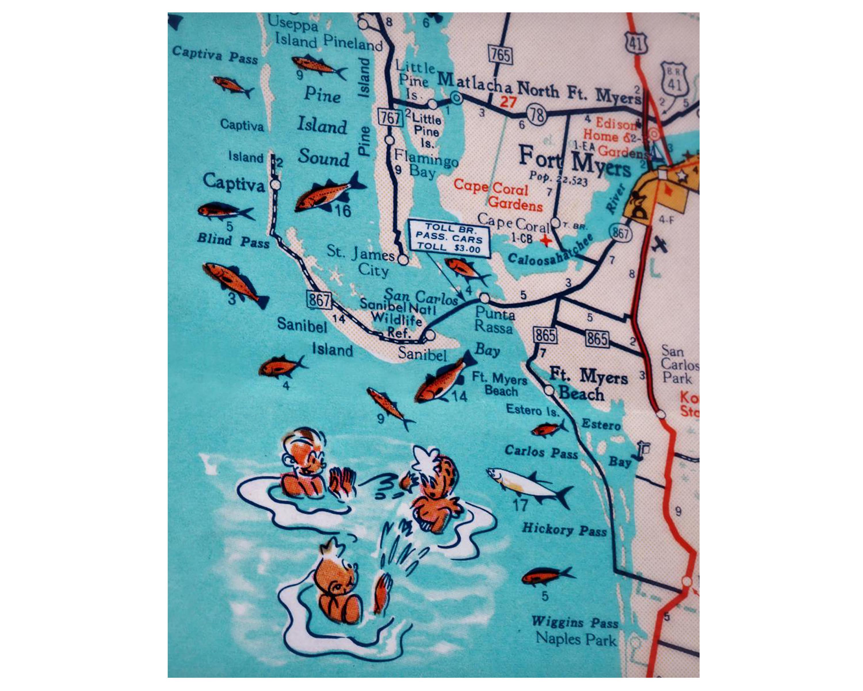 Map Of Sanibel And Captiva Sanibel Island Fort Myers Beach Captiva Retro Beach Map Print | Etsy Uk