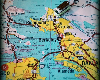 Berkeley University of California retro beach map print funky vintage turquoise photo San Francisco College moving gift