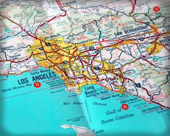 aluminium Goed doen Platteland California Retro kaart kunst afdrukken Los Angeles vintage - Etsy België