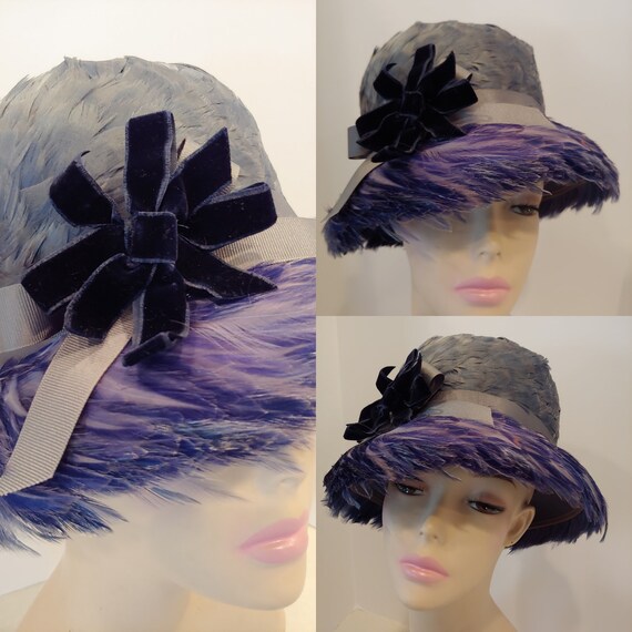 Vintage all feather two-tone blue hat