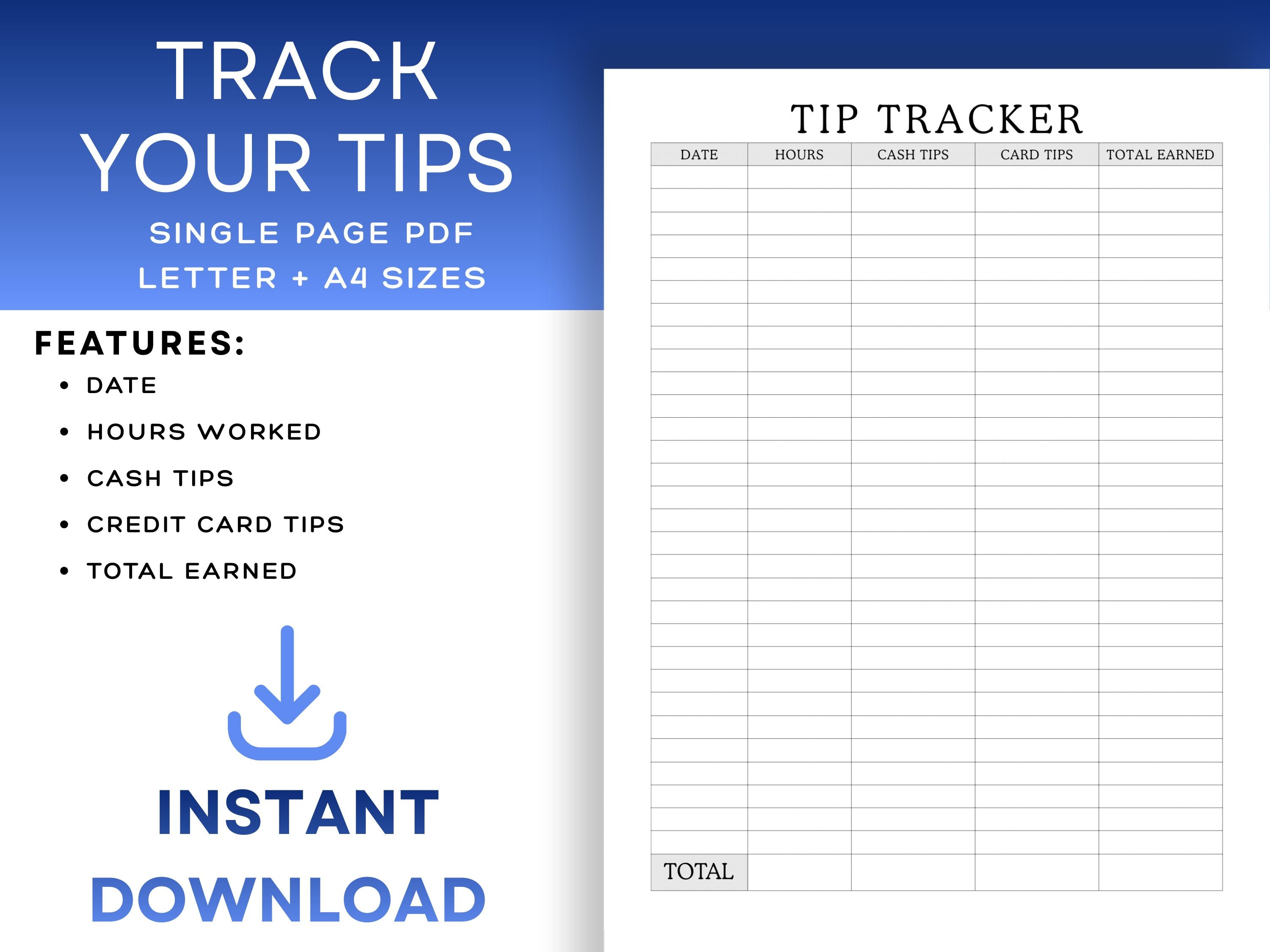 Tip Tracker Gratuity Log | Printable PDF | Monthly Shift Tracker - Etsy