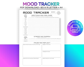 Mood Tracker Monthly | Printable PDF | Mental Health Emotion Log
