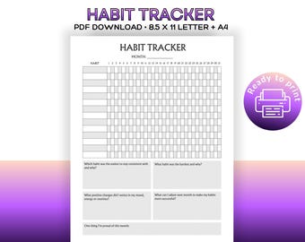 Habit Tracker Monthly Daily | Printable PDF | Productivity Planner Minimalist