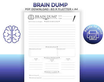 ブレインダンプ思考オーガナイザー | 印刷可能なPDF | メンタルヘルステンプレート
