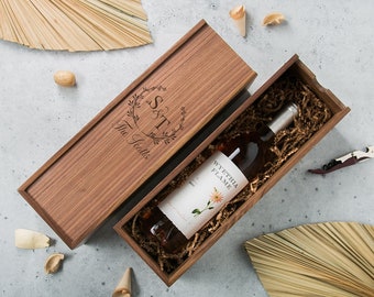 Wood Wine Box (Design 6) - Personalized Wedding Engagement Bridal Shower Custom Engraved Congratulatory Gift for Newlywed Couple Bride Groom