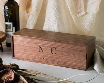 Wood Wine Box (Design 12) - Walnut or Pine Box for Wine or Champagne Holder, Romantic Gift for Husband Wife, Unique Mother's Day Gift