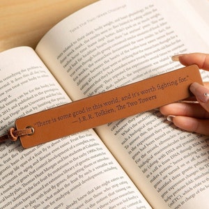 Engraved Leather Bookmark, Custom Favorite Quote Bookmark, Leather Anniversary Gift, Book Lover Gift, Thoughtful Mother's Day Gift image 1