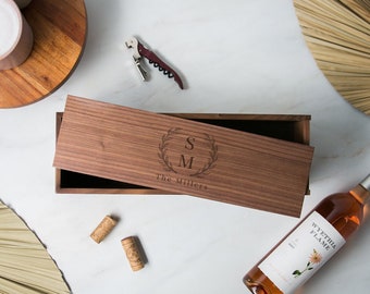 Wood Wine Box (Design 8) - Port Wine Champagne Storage Case 5th Anniversary Gift for Husband Wife, Wine Box to Nail Shut Wedding Ceremony