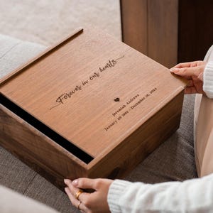10x10 Engraved Walnut Memory Box (D4) -  Custom In Loving Memory Memorial, Keepsakes of a Loved One, Bereavement Funeral Celebration of Life