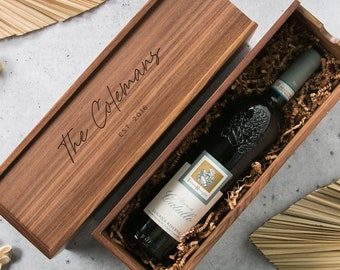 Wood Wine Box (Design 11) - Engagement Wedding Gift for the Couple, 5th Anniversary Husband Wife Wood Gift, Teachers Champagne Gift Box