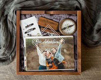 Acrylic Lid Memory Box - Clear Lid Travel Shadow Box Adventure Keepsake Picture Photo Flight Ticket Sentimental Couple Gift Box Mother's Day