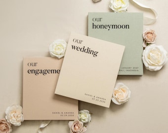 Modern Wedding Linen Photo Album Binder w/ Sleeve  - Custom Engagement Honeymoon Anniversary Picture Scrapbook Memory Book