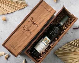 Wood Wine Box (Design 1) - Congratulations - Walnut or Pine Wine Champagne Box, Engagement Wedding Gift for the Bride & Groom, Mother's Day