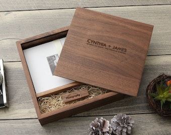 5x7&quot; Walnut Wood USB & Photo Box - Print Proof Box - Photography Presentation Box ( Custom Laser Engraving, USB Optional ), Christmas Gift