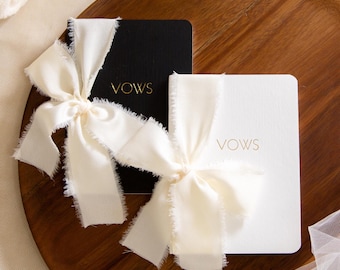 Black White Embossed Slim Vow Books w/Ribbon (Set of 2) - Ready To Ship Modern Couple Wedding Elopement Promise Book, Vow Renewal Notebook