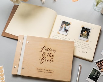 Engraved Premium Photo Guest Book (Design 3) - Letters to the Bride Wooden Bridal Shower Guestbook, Personalized Bachelorette Photo Album