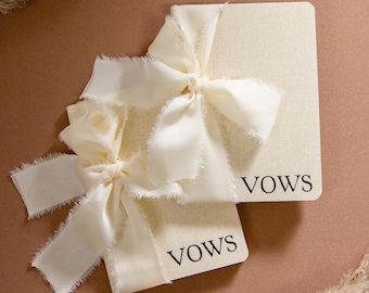 Cream Embossed Slim Vow Books w/Ribbon (Set of 2) - Ready To Ship Minimalist Pocket Sized Wedding Ceremony Vow Renewal Notebook