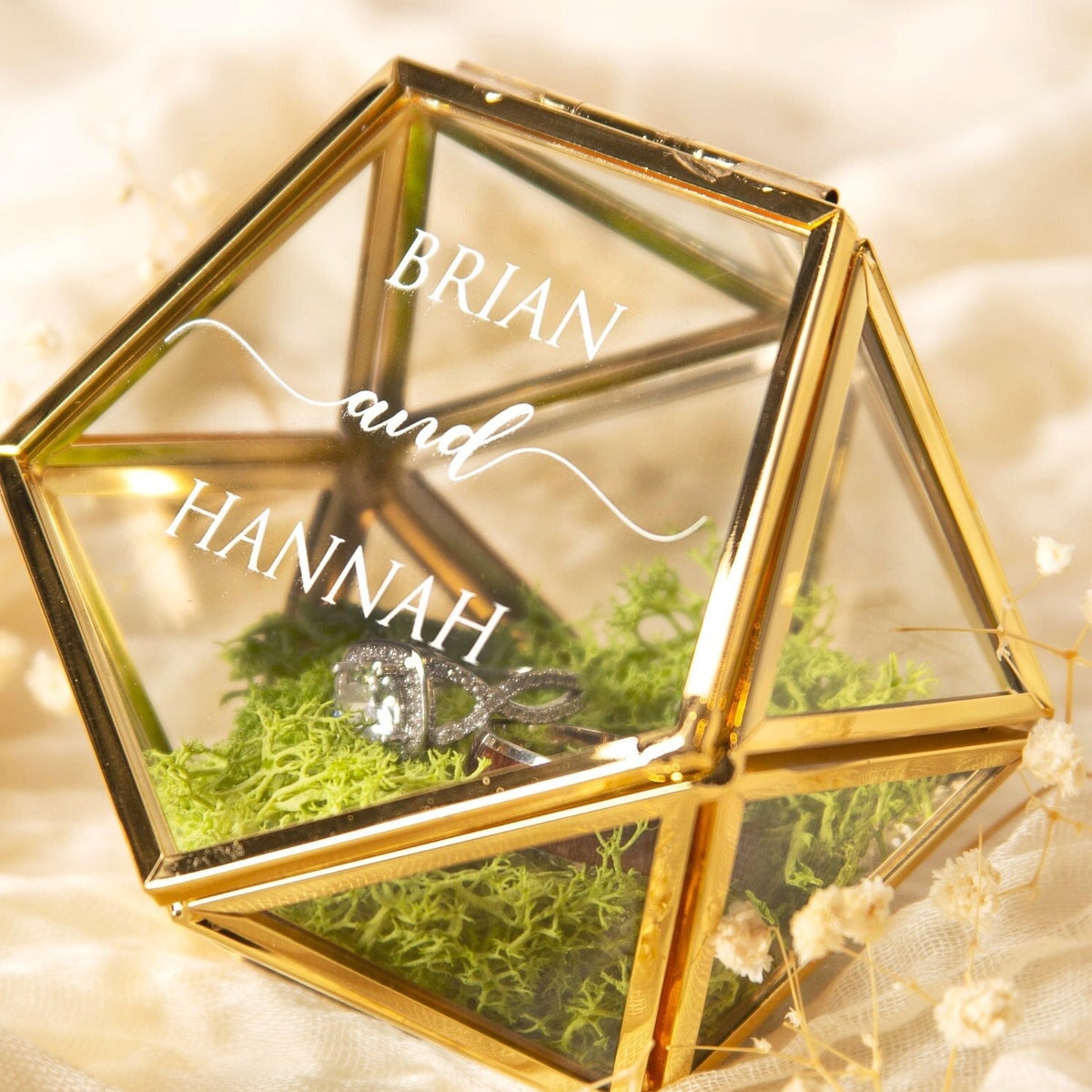 Geometric Glass Ring Box With Moss Rose Gold or Gold Personalized Ring Box for Wedding Ceremony, Ring Bearer Pillow Alternative - Etsy