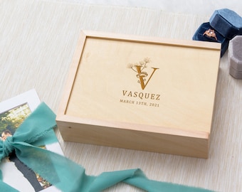 5x7" Photo Memory Box in Maple Wood - Wedding Prints or Keepsake Storage, Personalized Family Picture Anniversary Girlfriend Gift Box