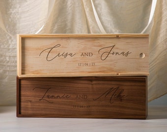 Wood Wine Box (Design 10) - Personalized Wine or Champagne Gift Box, Congratulatory Gift for Bride Groom Wedding Wine Box, Teachers Gift