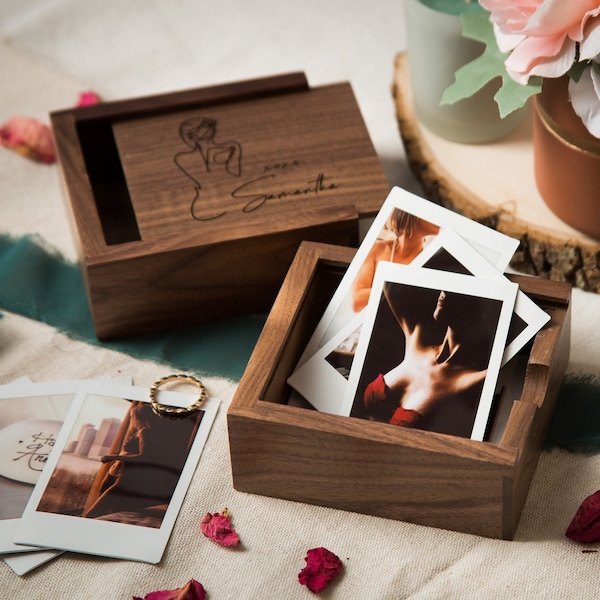 Boudoir Instax Print Wood Box - Instax Mini Film Small Picture Photo Storage, Romantic Anniversary Birthday Wedding Day Gift for Groom