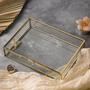 5x7&quot; Gold Glass Photo Box - Optional Photo Mats, Picture Keepsake Box, Box for Engagement Wedding Photography, Gift for Groom Bride Couples