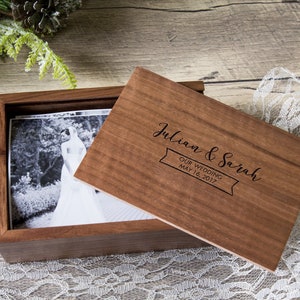 4x6 Wood Photo Memory Box Wedding or Engagement Print Storage, Keepsake Box for Anniversary, Letter Gift Box for Her Him Wife Husband image 4