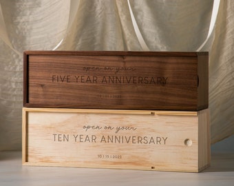Wood Wine Box (Design 9) - Walnut Wood Port Wine Case, Custom Engrave Wedding Ceremony Box To Nail Shut Time Capsule 5th Anniversary Gift