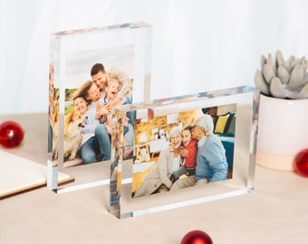 Photo Print on Acrylic Block - 4x6" or 6x8" Acrylic Photo Print Frame, Family Picture Home Decor Gift Ideas for Mom Dad Grand Parents