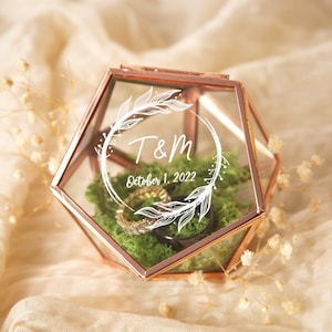 Geometric Glass Ring Box with Moss Rose Gold or Gold Personalized Ring Box for Wedding Ceremony, Ring Bearer Pillow Alternative image 1