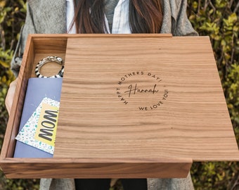 Wood Memory Box - Engraved Keepsake Storage Box for Photos Letters Cards, Sentimental Birthday Gift, Gift for Couples, Mother's Day Gift