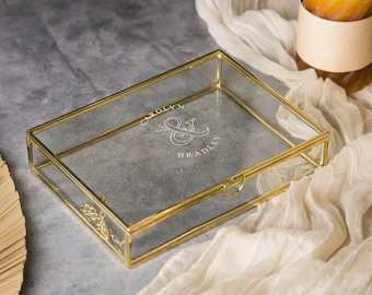 5x7" Gold Glass Photo Box - Wedding Picture Keepsake Box, Engagement Romantic Gift for Newlywed Couple Husband Wife, Mother's Day Gift