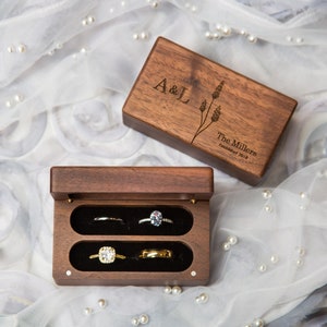 Quad Wood Ring Box Storage for 2-4 Rings, Engraved Ring Bearer Box Alternative Wedding Ceremony, Unique Proposal Engagement Gift For Her image 5
