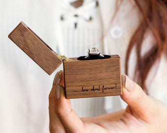 Flip Wood Ring Box - Engraved Secret Single Ring Engagement Ring Box, Slim Modern Wedding Ring Holder, Proposal Prop or Photography Decor