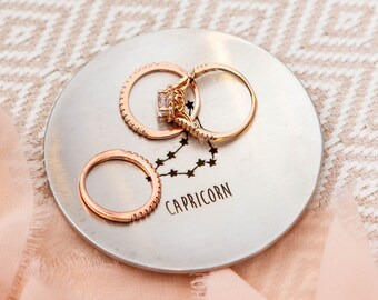handmade Libra Birthday gift trinket dish gold with a little silver clay zodiac sign