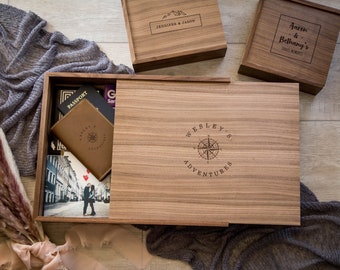 Travel Memory Box - Engraved Wood Keepsake Box for Sentimental Items Photos Letters Tickets, Cub Boy Scout Box, Retirement Farewell Gift