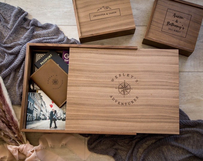 Engraved Travel Memory Box - Wood Keepsake Box for Sentimental Items Photos Letters Tickets, Cub Boy Scout Box, Retirement Farewell Gift
