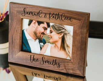 Engraved Wood Frame - Custom Walnut Photo Frame, 5th Anniversary, Picture Print Display, Engagement Wedding Birthday Gift for Her MOM MIL