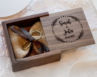 Square Ring Bearer Box Engraved - Wood Ring Bearer Box for Wedding Ceremony, Ring Storage, Proposal Prop, Photography Decor, Gift for Her